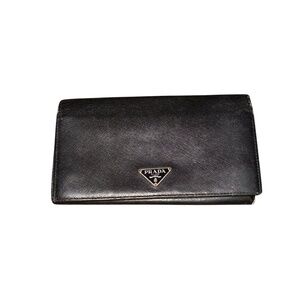 Authentic Prada Large Saffiano Leather Long Flap Large Wallet Black